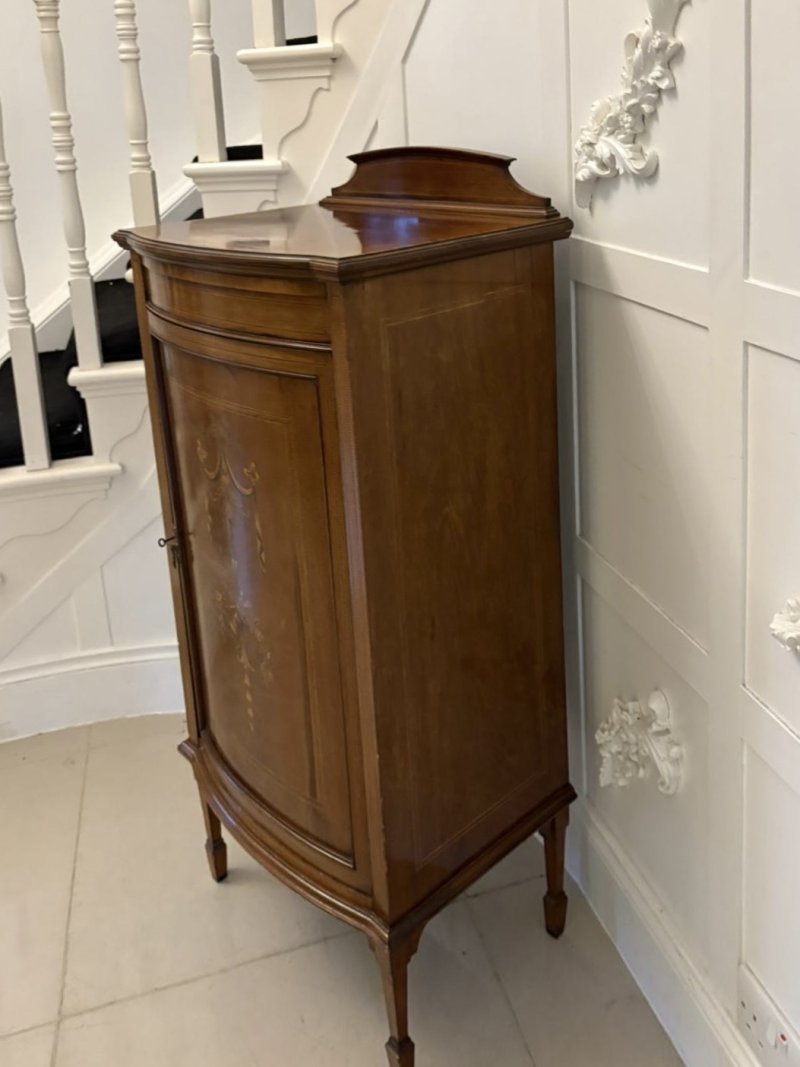 Superb Quality Antique Edwardian Mahogany Inlaid Bow Fronted Side Cabinet - Image 4